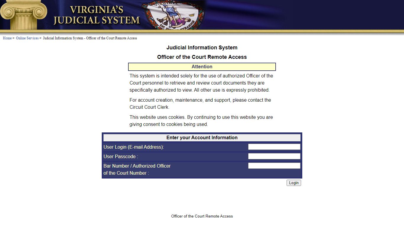 OCRA: User Login - cisweb.courts.state.va.us